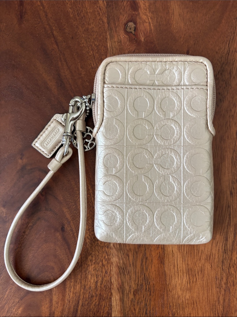 Coach Metallic Leather Wristlet Phone Pouch - Champagne